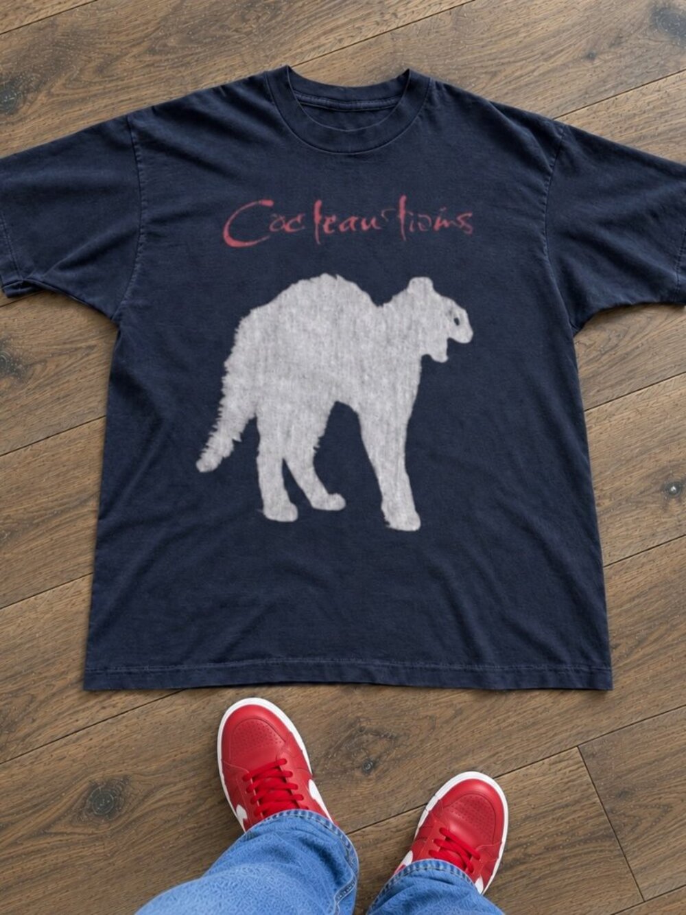Gildan Cocteau Twins White Cat Navy Graphic T-Shirt
